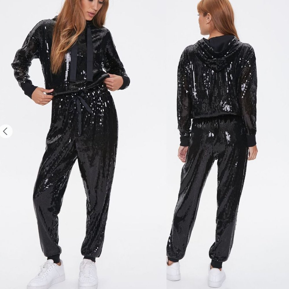 brand new black sequin tracksuit